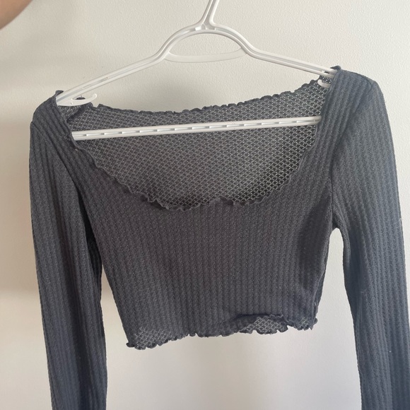 Wide scoop neck cropped grey t-shirt - Picture 2 of 2